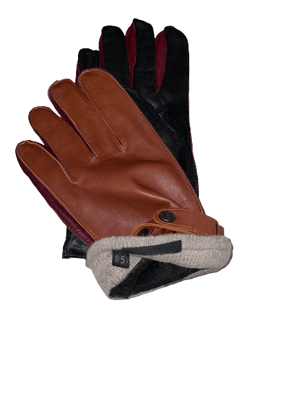 Laimbock Rust Leren Handschoen Bruin/Rood/Zwart met wollen voering - Gielen Lederwaren