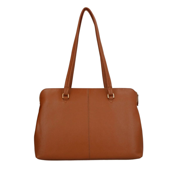 Achterkant Lou Lou Oliva leren werktas cognac #kleur_cognac