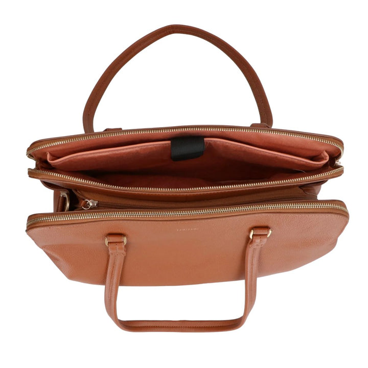Binnenkant Lou Lou Oliva leren werktas cognac #kleur_cognac