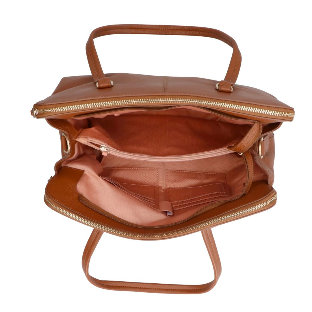 Binnenkant Lou Lou Oliva leren werktas cognac #kleur_cognac