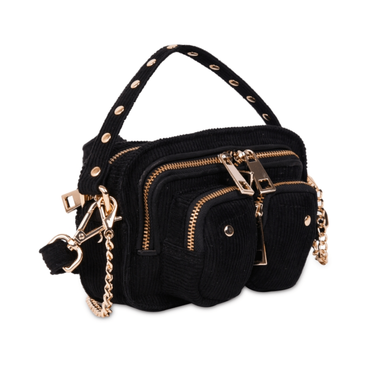 Voorzijde van de Nunoo corduroy black gold #kleur_black-gold