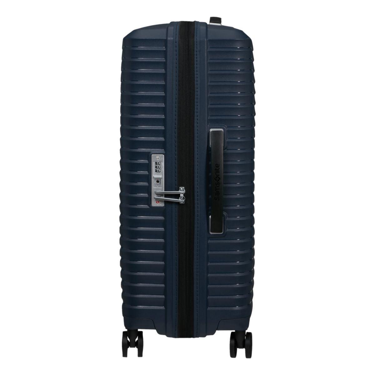 Zijkant met TSA Samsonite upscape spinner 68 midnight blue #kleur_midnight-blue