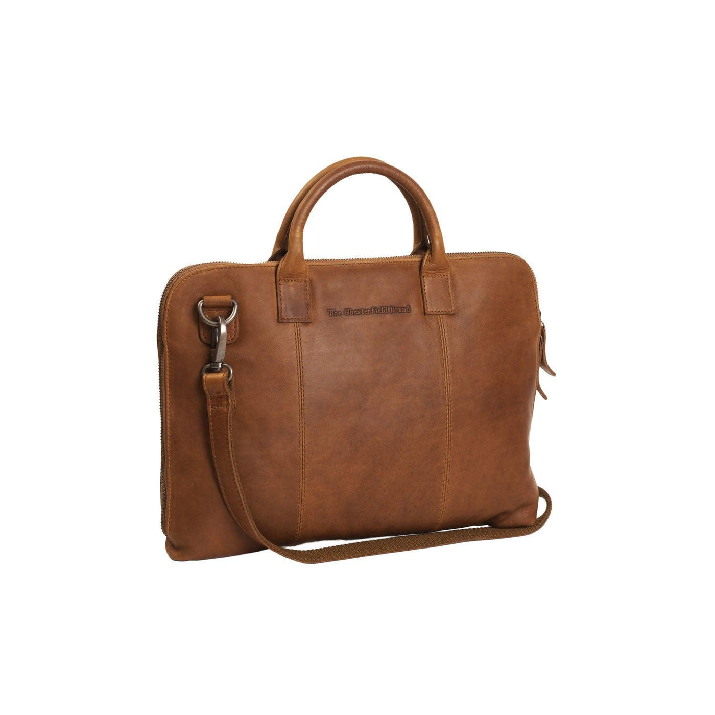 Voorkant the chesterfield leren laptoptas harvey cognac #kleur_cognac